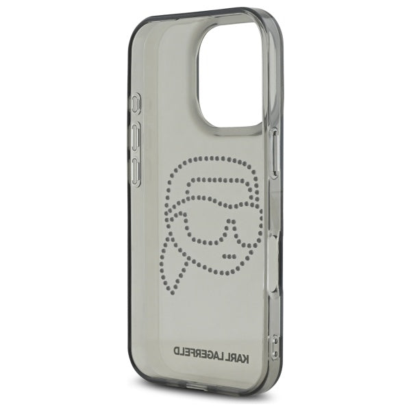Funda para Apple iPhone 16 Pro Max, Karl Lagerfeld, IML Rhinestones Karl's Head, Negra
