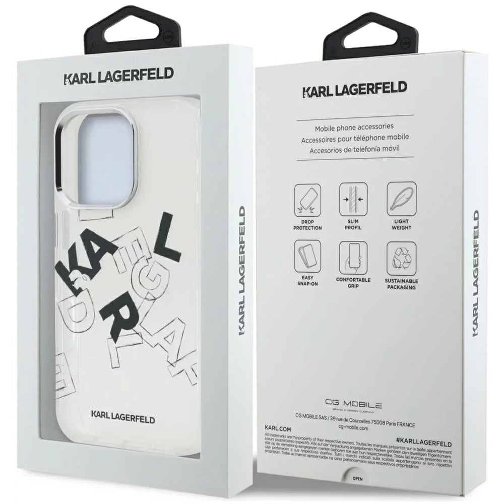 Funda para Apple iPhone 16 Pro Max, Karl Lagerfeld, IML Sketched Graphic Logo, Transparente