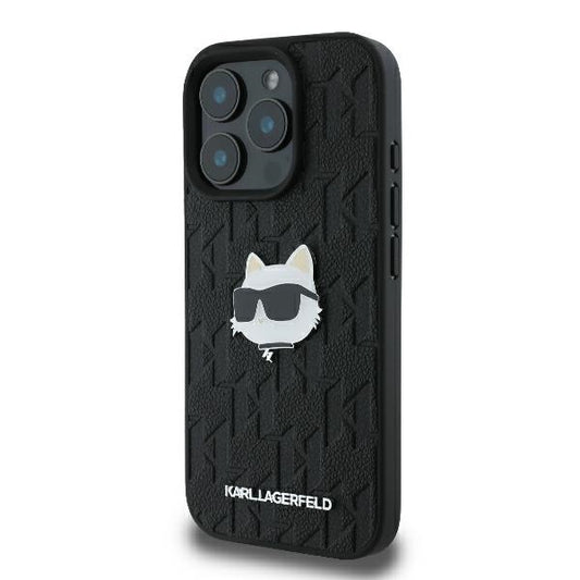 Funda para Apple iPhone 16 Pro Max, Karl Lagerfeld, Monograma Cabeza de Choupette, Negra