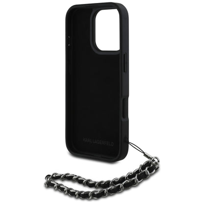Funda para Apple iPhone 16 Pro Max, Karl Lagerfeld, Saffiano Crystals & Charm, Negra