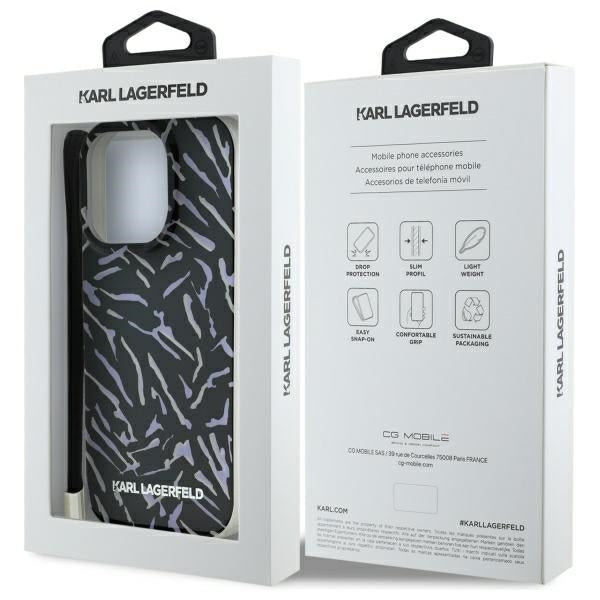 Funda para Apple iPhone 16 Pro Max, Karl Lagerfeld, Zebra with Cord Strap, Morado