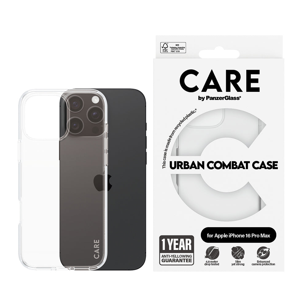 Funda para Apple iPhone 16 Pro, PanzerGlass, Care Urban Combat, Transparente