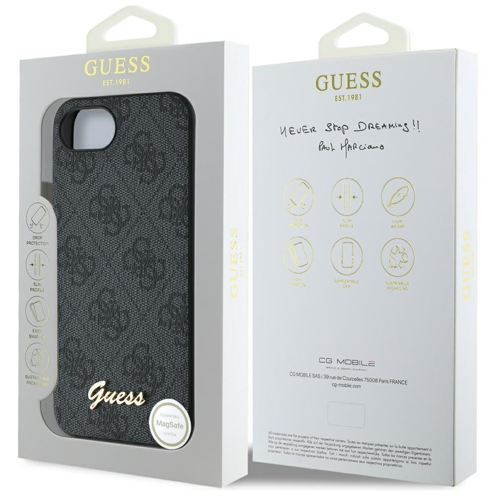 Funda para Apple iPhone 16e, Guess, 4G Script Logo, Negra