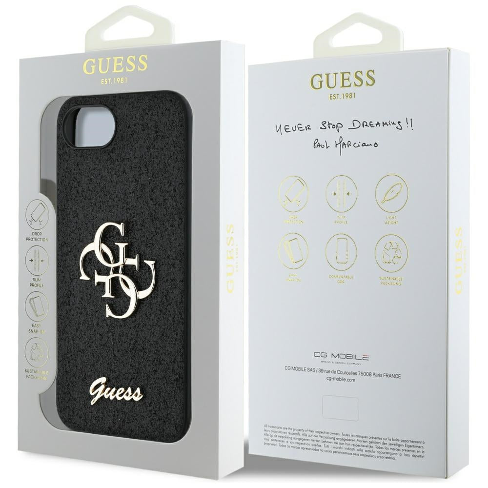 Funda para Apple iPhone 16e, Guess, Fixed Glitter Big 4G, Negra