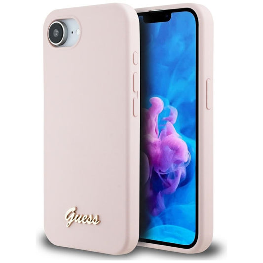 Funda para Apple iPhone 16e, Guess, Script Metal Logo, Rosa