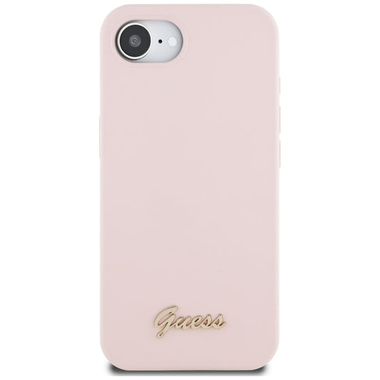 Funda para Apple iPhone 16e, Guess, Script Metal Logo, Rosa