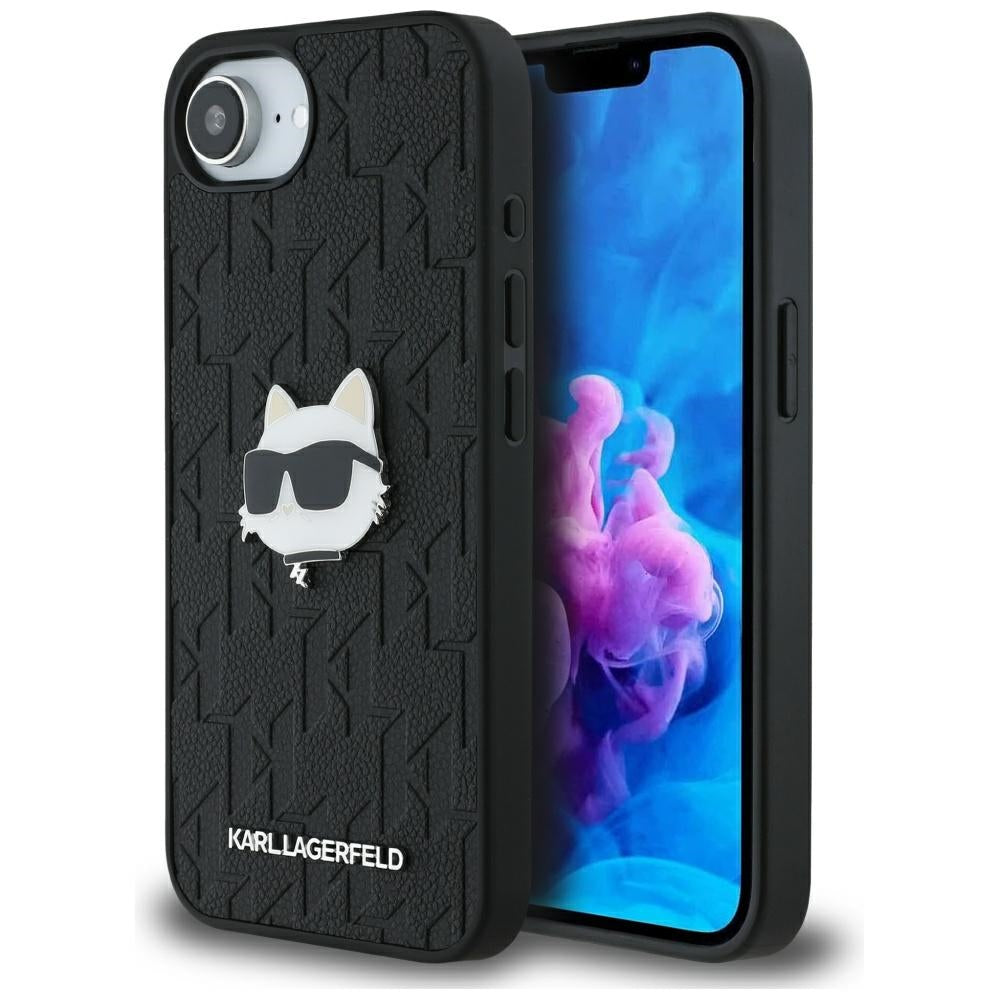 Funda para Apple iPhone 16e, Karl Lagerfeld, Monograma Cabeza de Choupette, Negra