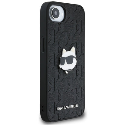 Funda para Apple iPhone 16e, Karl Lagerfeld, Monograma Cabeza de Choupette, Negra