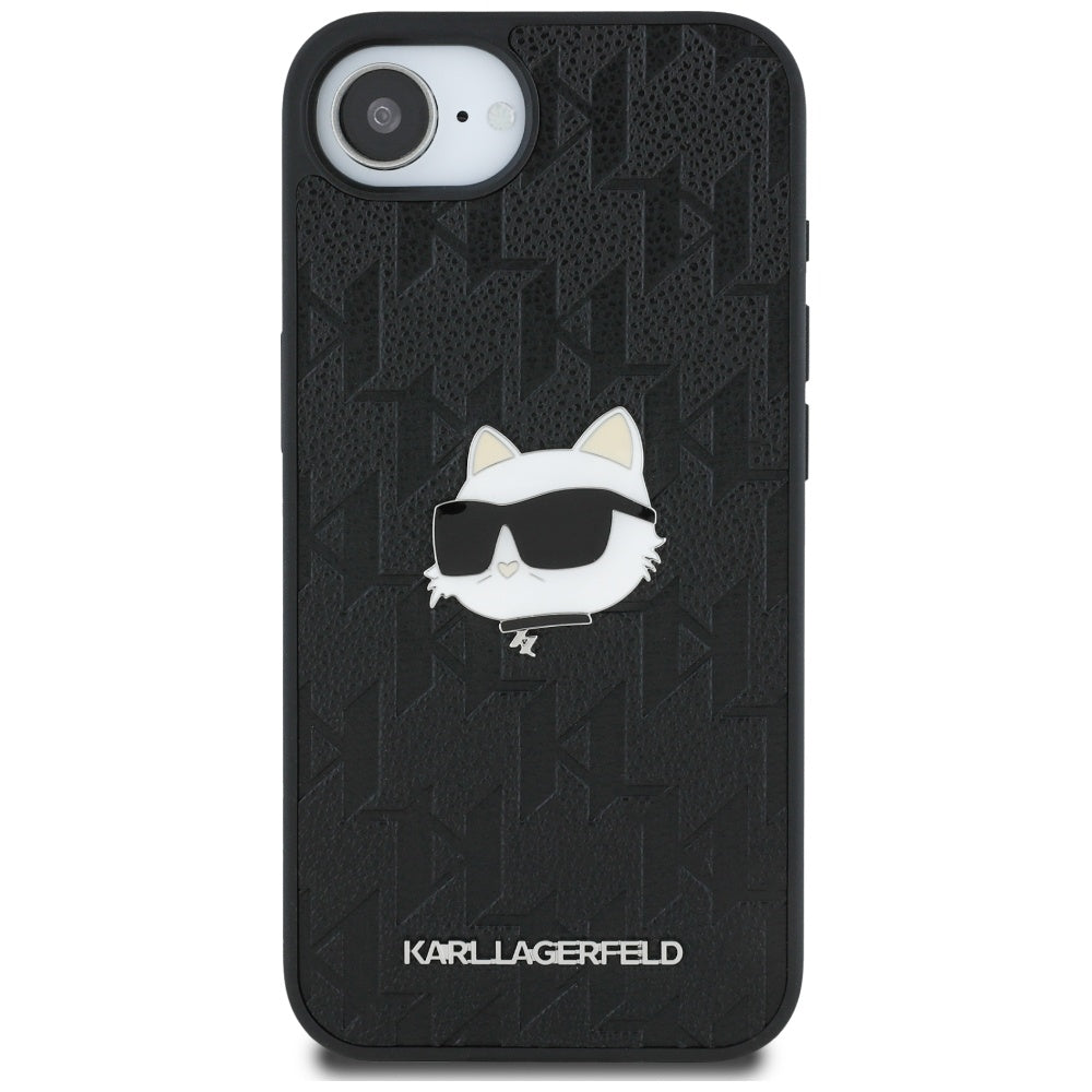 Funda para Apple iPhone 16e, Karl Lagerfeld, Monograma Cabeza de Choupette, Negra