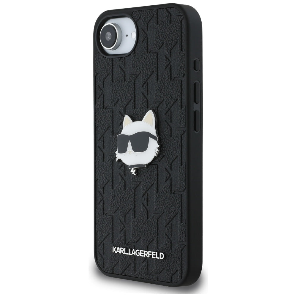Funda para Apple iPhone 16e, Karl Lagerfeld, Monograma Cabeza de Choupette, Negra