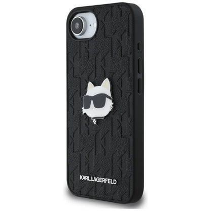 Funda para Apple iPhone 16e, Karl Lagerfeld, Monograma Cabeza de Choupette, Negra
