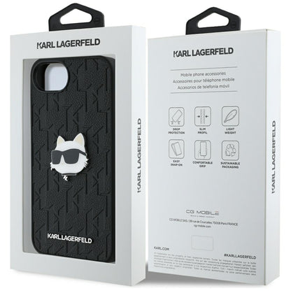 Funda para Apple iPhone 16e, Karl Lagerfeld, Monograma Cabeza de Choupette, Negra