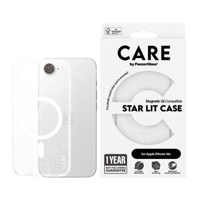 Funda para Apple iPhone 16e, PanzerGlass, Care Urban Combat Star Lit, Transparente Blanca