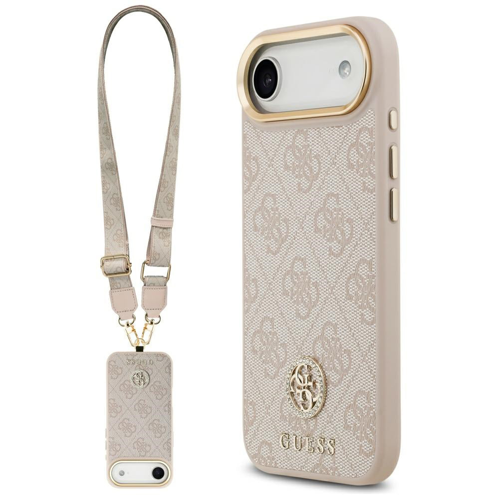 Funda para Apple iPhone 17 Air, Guess, 4G Strass Logo y Big Strap, Rosa