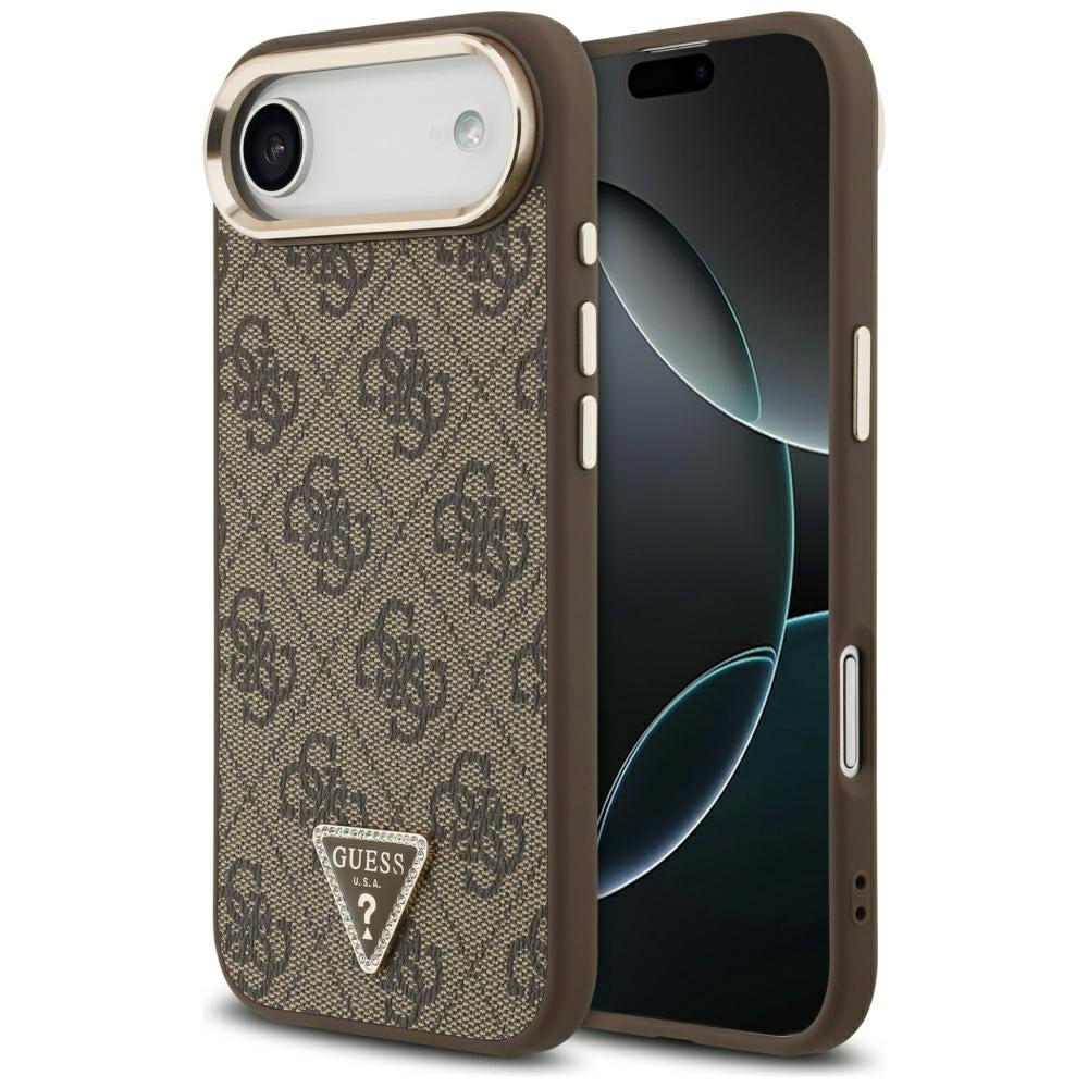 Funda para Apple iPhone 17 Air, Guess, Logo Triángulo 4G, Marrón Dorado.
