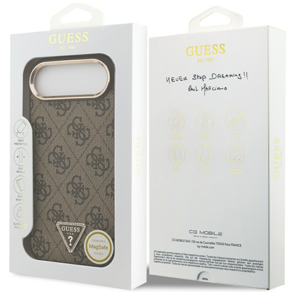 Funda para Apple iPhone 17 Air, Guess, Logo Triángulo 4G, Marrón Dorado.