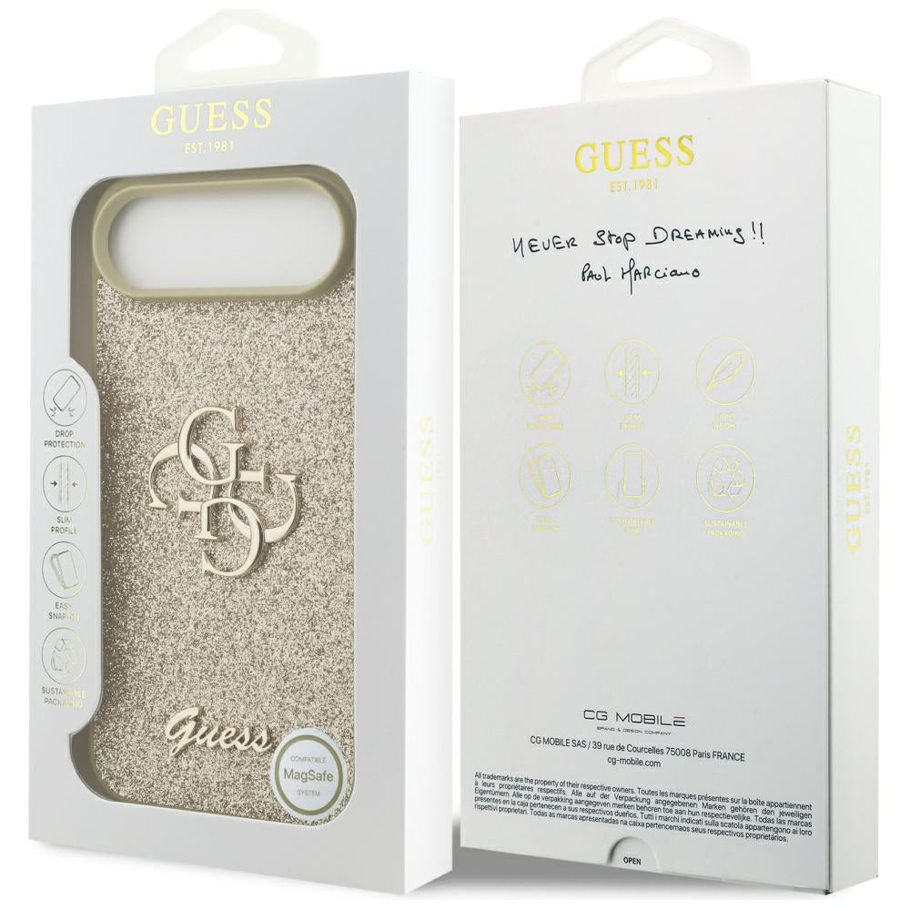 Funda para Apple iPhone 17 Air, Guess, Fixed Glitter Big 4G, Dorada.