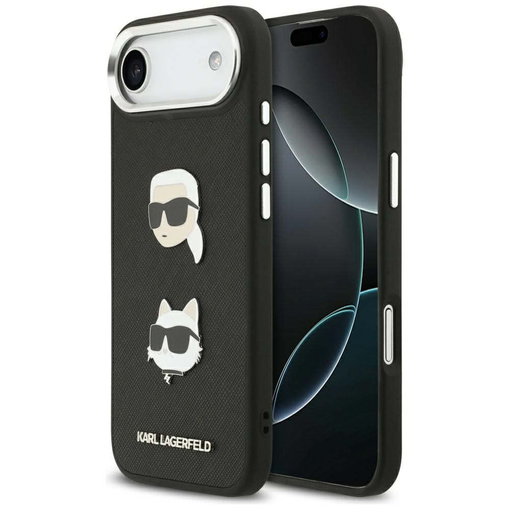 Funda para Apple iPhone 17 Air, Karl Lagerfeld, Grained Karl & Choupette's Heads Pins and Logo, Negra