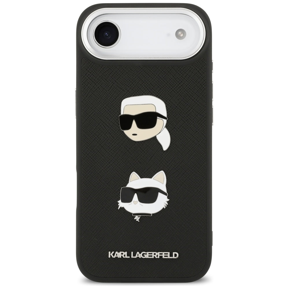 Funda para Apple iPhone 17 Air, Karl Lagerfeld, Grained Karl & Choupette's Heads Pins and Logo, Negra