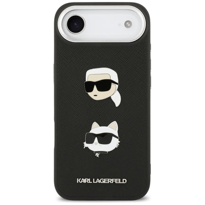 Funda para Apple iPhone 17 Air, Karl Lagerfeld, Grained Karl & Choupette's Heads Pins and Logo, Negra