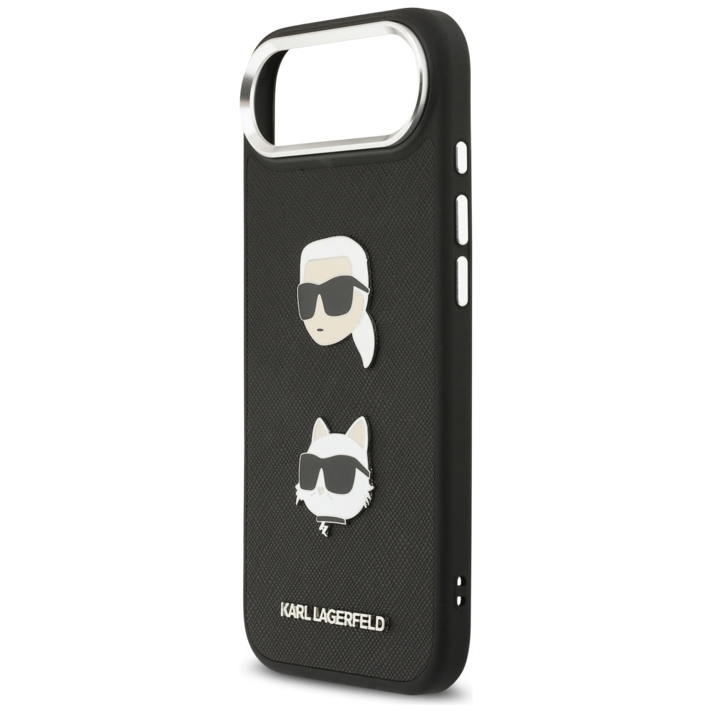 Funda para Apple iPhone 17 Air, Karl Lagerfeld, Grained Karl & Choupette's Heads Pins and Logo, Negra