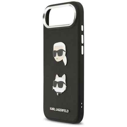 Funda para Apple iPhone 17 Air, Karl Lagerfeld, Grained Karl & Choupette's Heads Pins and Logo, Negra