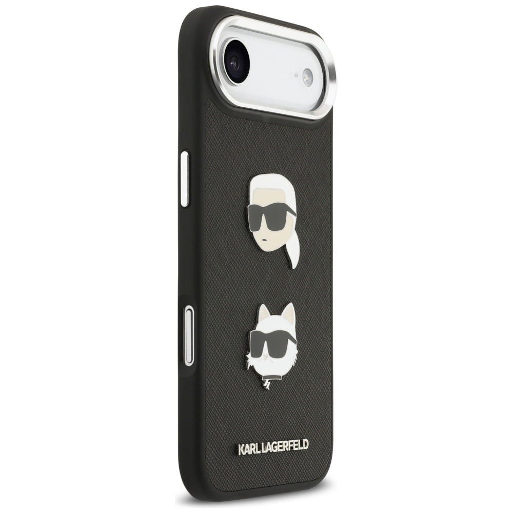 Funda para Apple iPhone 17 Air, Karl Lagerfeld, Grained Karl & Choupette's Heads Pins and Logo, Negra