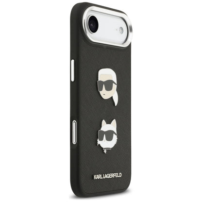 Funda para Apple iPhone 17 Air, Karl Lagerfeld, Grained Karl & Choupette's Heads Pins and Logo, Negra
