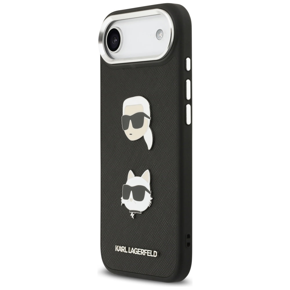 Funda para Apple iPhone 17 Air, Karl Lagerfeld, Grained Karl & Choupette's Heads Pins and Logo, Negra