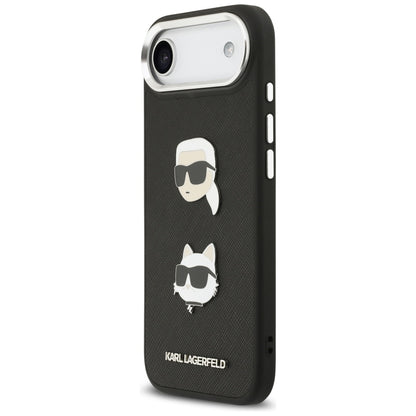 Funda para Apple iPhone 17 Air, Karl Lagerfeld, Grained Karl & Choupette's Heads Pins and Logo, Negra