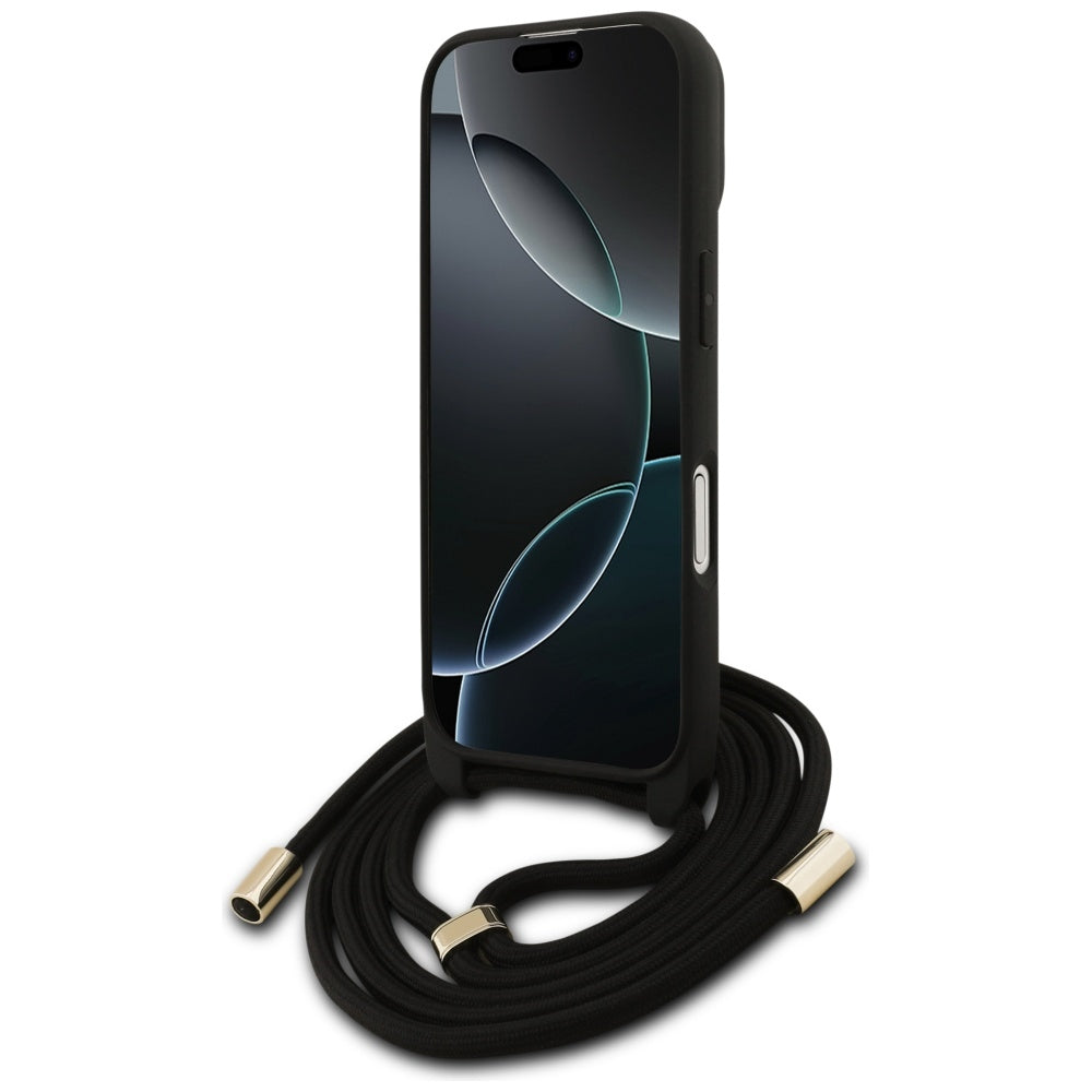 Funda para Apple iPhone 17, Guess, 4G CBDY Big Logo con Correa, Marrón