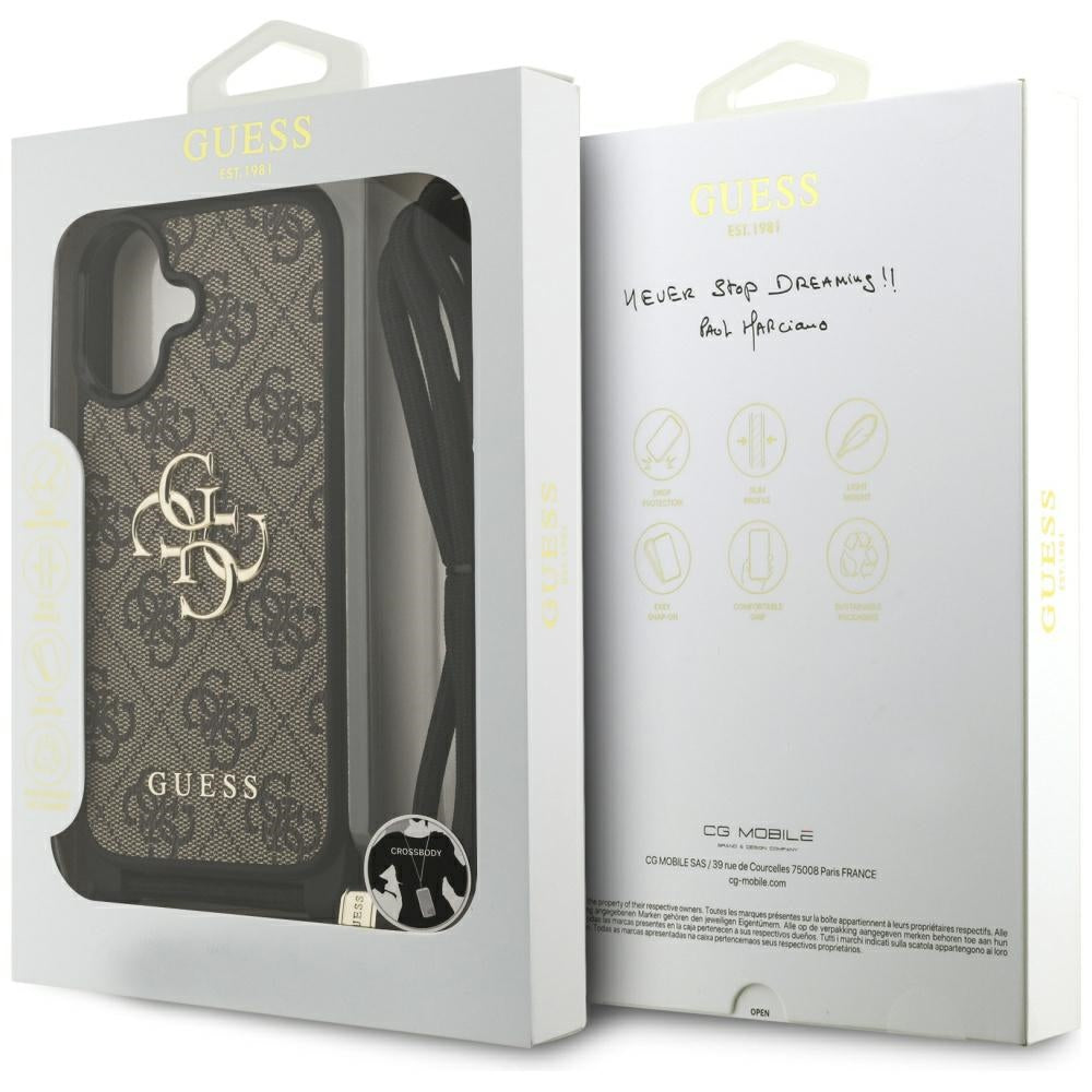 Funda para Apple iPhone 17, Guess, 4G CBDY Big Logo con Correa, Marrón