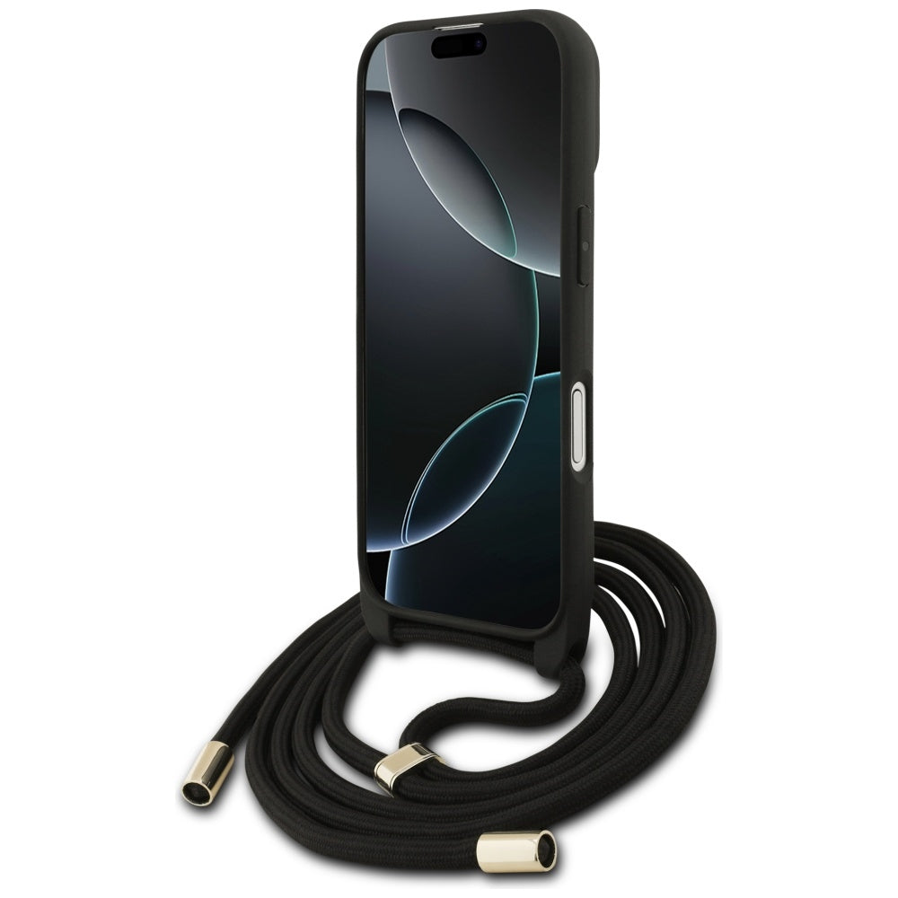 Funda para Apple iPhone 17, Guess, 4G CBDY Big Logo con Correa, Negra