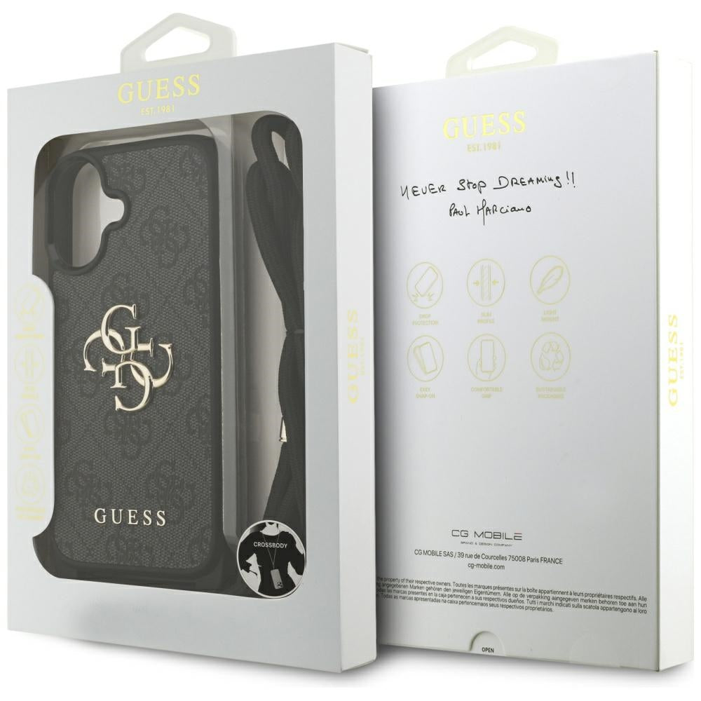 Funda para Apple iPhone 17, Guess, 4G CBDY Big Logo con Correa, Negra