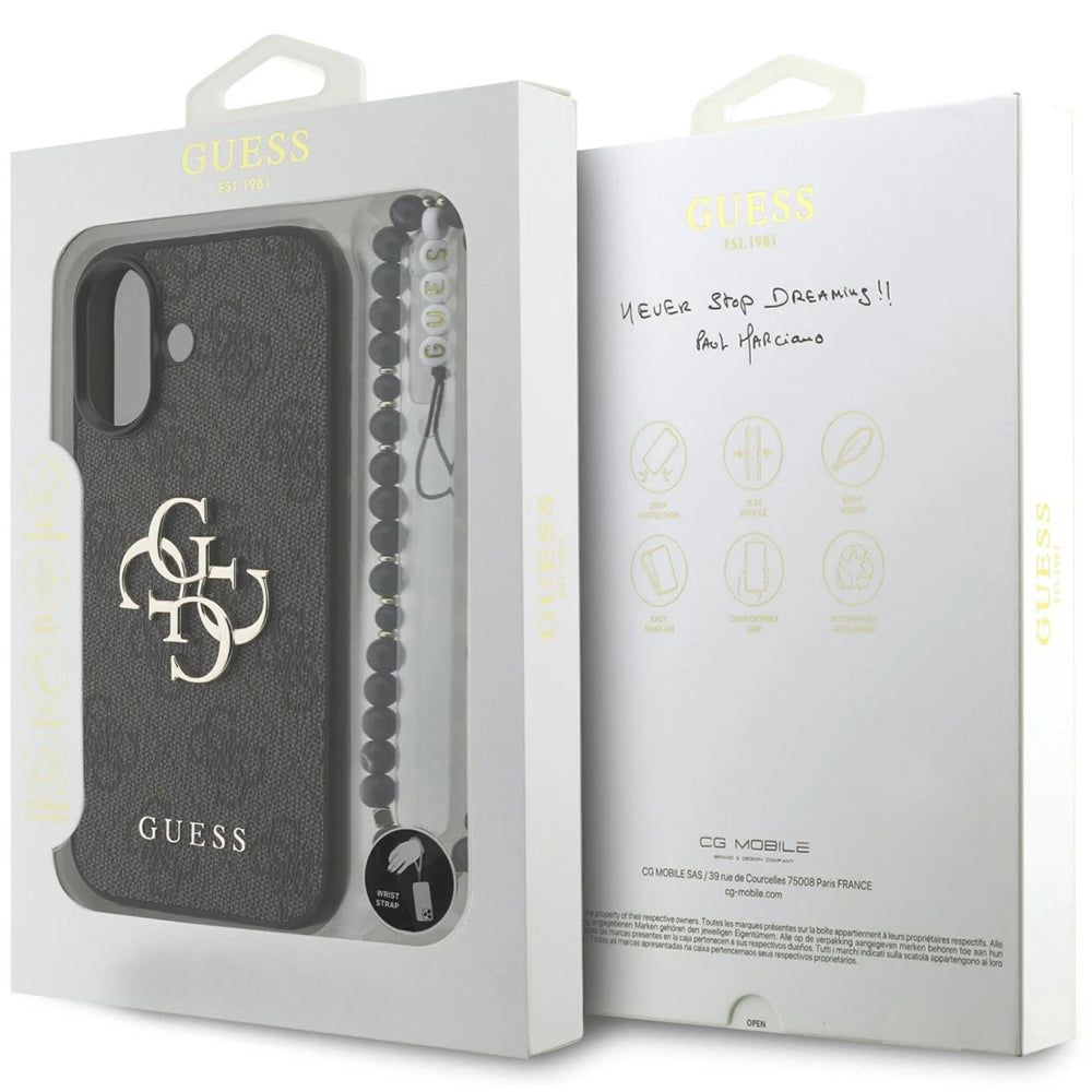 Funda para Apple iPhone 17, Guess, 4G Classic Logo con Correa, Negra