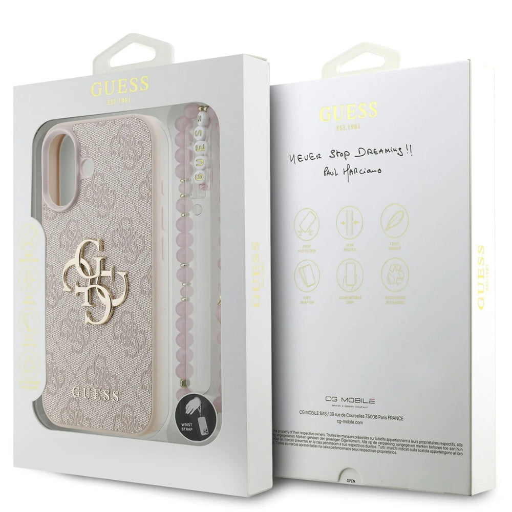 Funda para Apple iPhone 17, Guess, 4G Classic Logo con Correa, Rosa