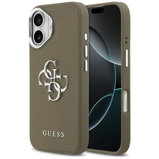 Funda para Apple iPhone 17, Guess, 4G Grained Big And Classic Logo, Marrón Plateado