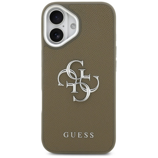 Funda para Apple iPhone 17, Guess, 4G Grained Big And Classic Logo, Marrón Plateado
