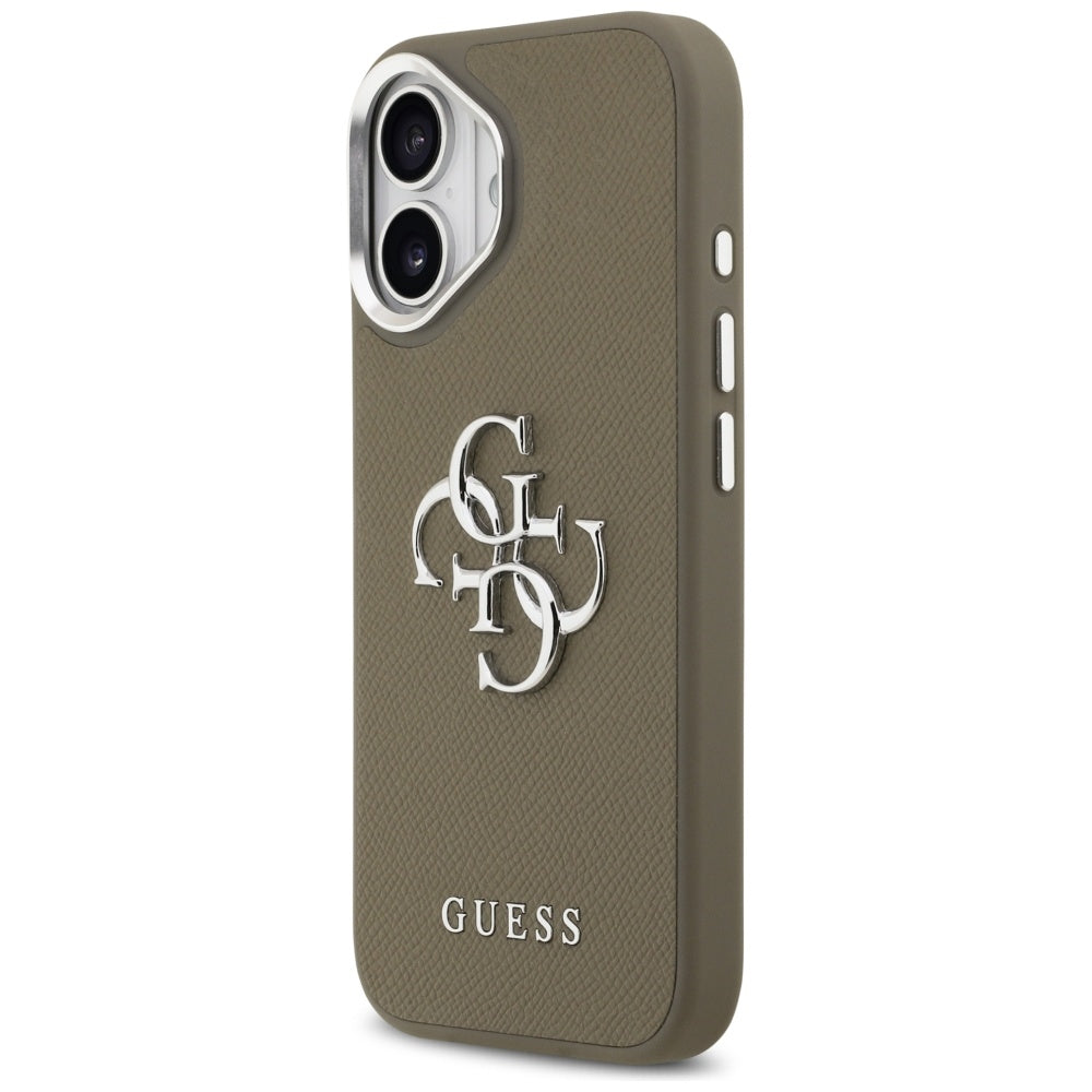 Funda para Apple iPhone 17, Guess, 4G Grained Big And Classic Logo, Marrón Plateado