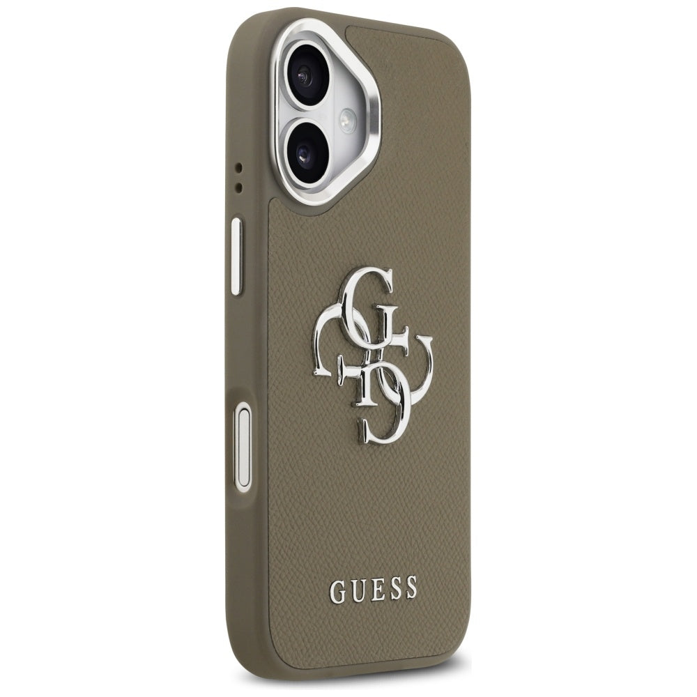 Funda para Apple iPhone 17, Guess, 4G Grained Big And Classic Logo, Marrón Plateado