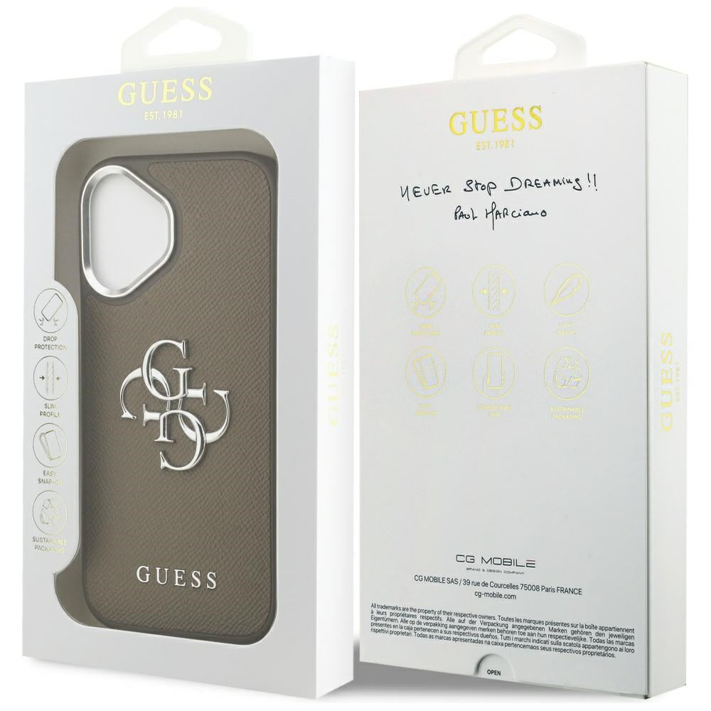 Funda para Apple iPhone 17, Guess, 4G Grained Big And Classic Logo, Marrón Plateado