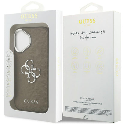 Funda para Apple iPhone 17, Guess, 4G Grained Big And Classic Logo, Marrón Plateado