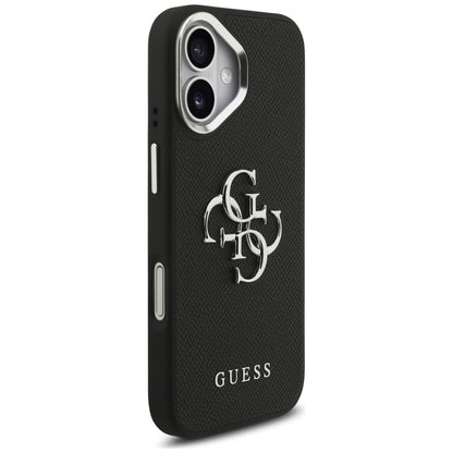 Funda para Apple iPhone 17, Guess, 4G Grained Big and Classic Logo, Negra Plateada