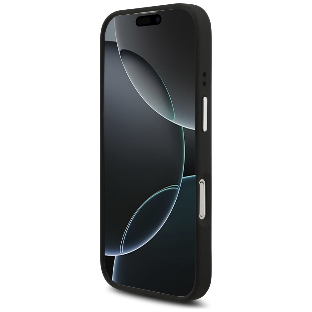 Funda para Apple iPhone 17, Guess, 4G Grained Big and Classic Logo, Negra Plateada