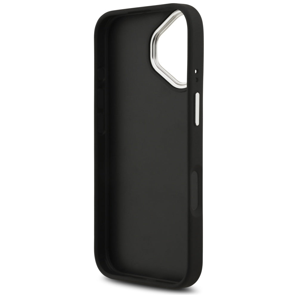 Funda para Apple iPhone 17, Guess, 4G Grained Big and Classic Logo, Negra Plateada