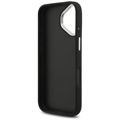 Funda para Apple iPhone 17, Guess, 4G Grained Big and Classic Logo, Negra Plateada