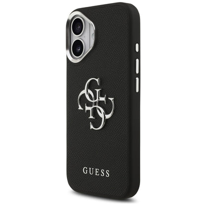 Funda para Apple iPhone 17, Guess, 4G Grained Big and Classic Logo, Negra Plateada