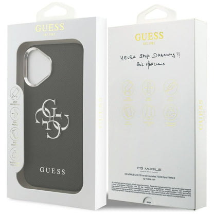 Funda para Apple iPhone 17, Guess, 4G Grained Big and Classic Logo, Negra Plateada