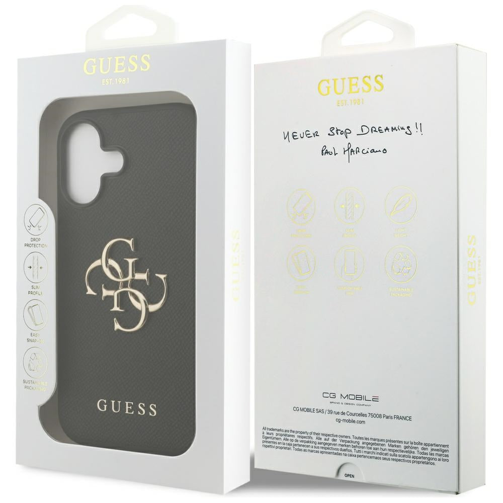 Funda para Apple iPhone 17, Guess, 4G Grained Big and Classic Logo, Negra
