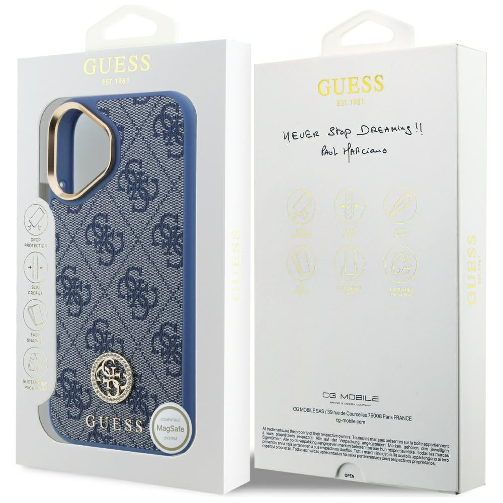 Funda para Apple iPhone 17, Guess, 4G Strass Logo, Azul.